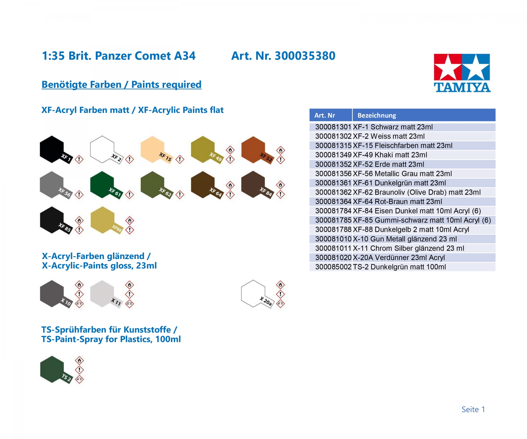 Tamiya 1/35 British Tank A34 Comet 35380