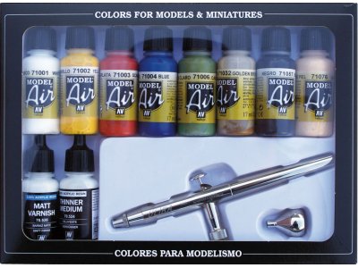 Vallejo 71167 Basic Model Air Color -10x17ml Acryl with Airbrush - 71167 - VAL71167