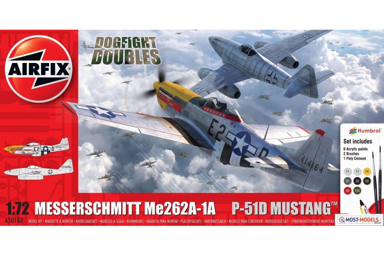 1:72 Airfix 50183 Messerschmitt Me262 & P-51D Mustang Dogfight Double - Gift Set - Af50183 1 dog fight double messerschmitt me262a p51d mustang pack 1 - AF50183