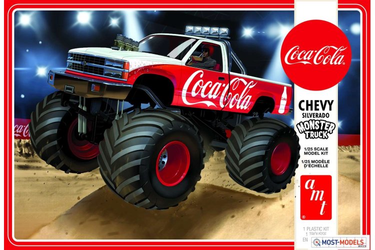 1:25 AMT 1184 Chevy Silverado Monster Truck - 1988 - Coca-Cola - Amt1184m 12 chevy silverado monster truck coca cola packaging lid 1 - AMT1184