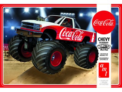 1:25 AMT 1184 Chevy Silverado Monster Truck - 1988 - Coca-Cola - Amt1184m 12 chevy silverado monster truck coca cola packaging lid - AMT1184