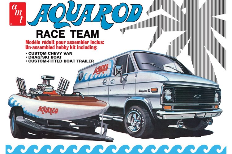 1:25 AMT 1338 Aquarod Race Team - Chevy van - Ski Boat - Boat trailer - Amt1338 aquarod van boat trailer combo 1 - AMT1338