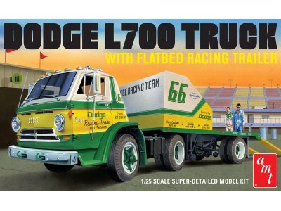 1:25 AMT 1368 Dodge L700 1966 Truck with Flatbed Racing Trailer - Amt1368 1 - AMT1368