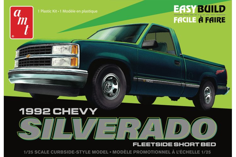 1:25 AMT 1408  1992 Chevrolet Silverado Shortbed Fleetside Pickup - Easy Build - Amt1408m 1992 chevy silverado fleetside high res 1 - AMT1408