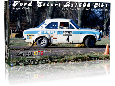 1:24 Belkits 007 Ford Escort RS1600 Mk1 - Roger Clark 1972 Daily Mirror RAC Rally winner - Bel007 - BEL007