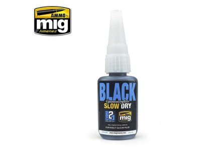AMMO MIG 8034 Black Slow Dry Cyanoacrylate - Black slow dry cyanoacrylate - MIG8034-XS