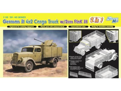 1:35 Dragon 6828 Opel Blitz - Duitse 3t 4x2 Cargo Truck w/2cm FlaK 38 - 2 Bouwopties - Drg6828 1 - DRG6828