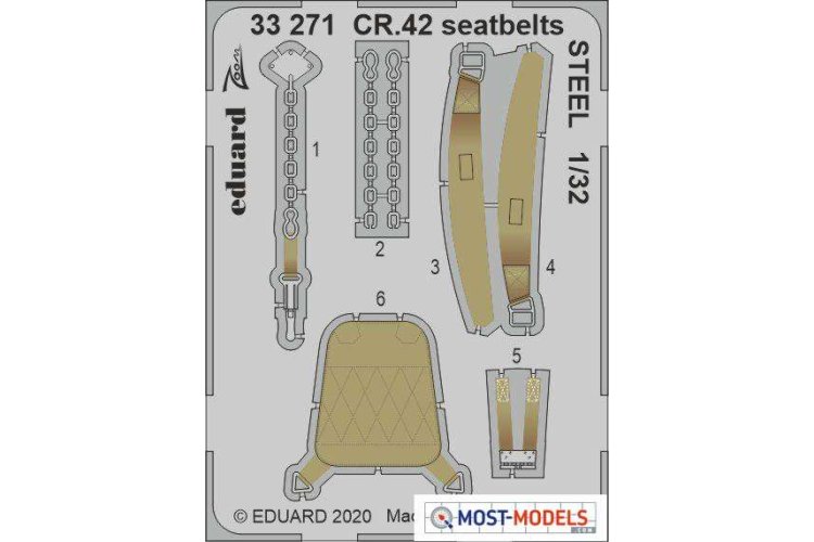 1:32 Eduard 33271 Seatbelts Steel for CR.42 - ICM - Edu33271 1 - EDU33271-XS