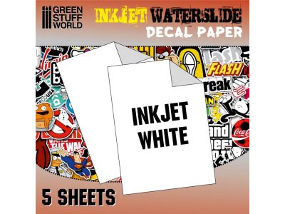 Green Stuff World 10067 Decal Paper - White - Inkjet - 5xA4 - Gsw10067 waterslide decals inkjet white - GSW10067-XS