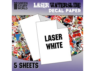 Green Stuff World 10069 Decal Paper - White - Laser - 5xA4 - Gsw10069 waterslide decals laser white - GSW10069-XS