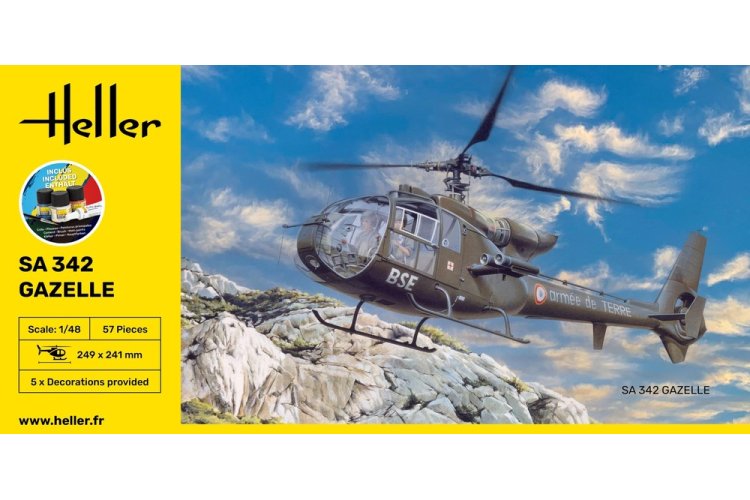 1:48 Heller 56486 SA 342 Gazelle Heli - Starter Kit - Hel564862 - HEL56486