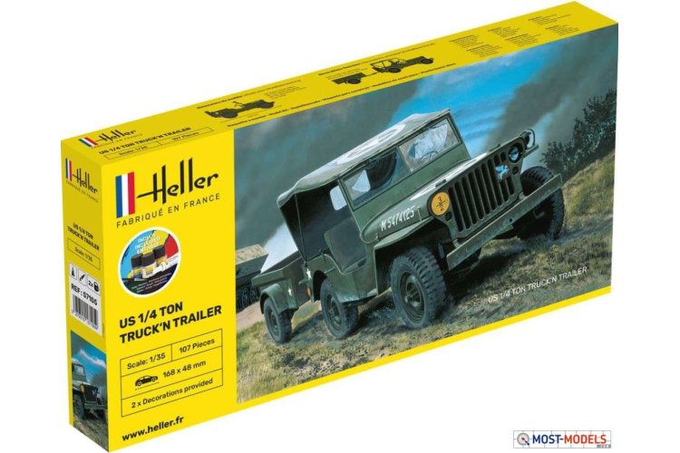 1:35 Heller 57105 US 1/4 Ton Truck & Trailer - Starter Kit - Hel57105 starter kit truck heller 1 - HEL57105