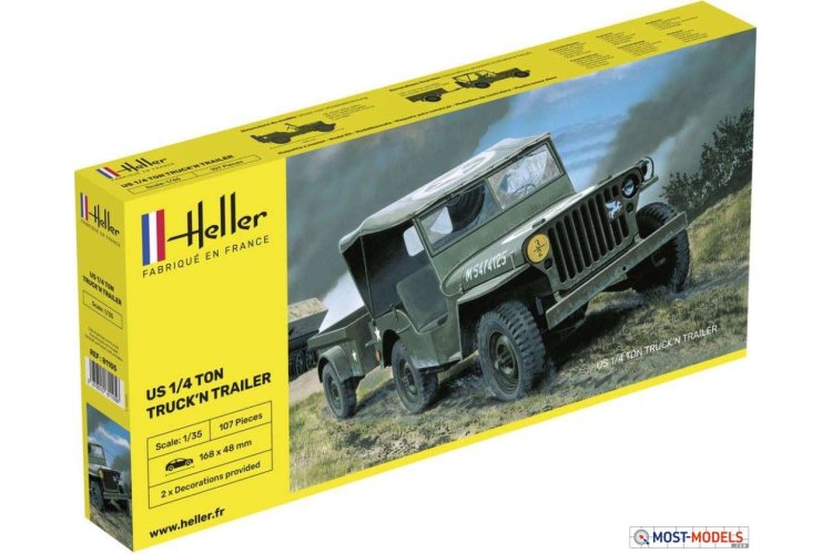 1:35 Heller 81105 US 1/4 Ton Truck & Trailer - Hel81105 truck trailer heller 1 - HEL81105