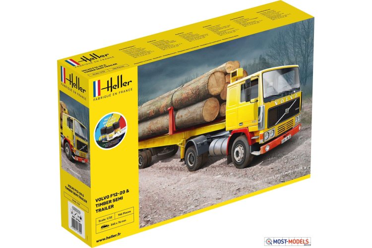 1:32 Heller 57704 Volvo F-12-20 Globetrotter w/Timber Trailer - Starter Kit - Heller57704 1 - HEL57704