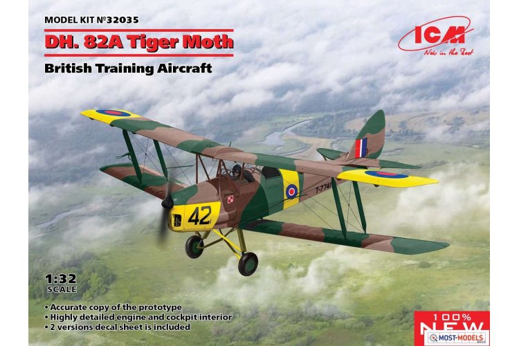 1:32 ICM 32035 DH.82 Tiger Moth - British Training Aircraft w/NL Decals - Icm32035 1 - ICM32035NL