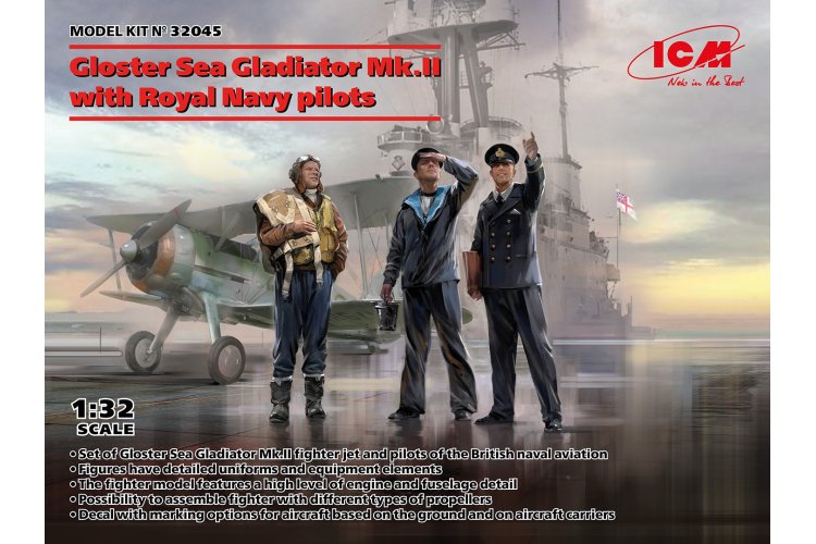 1:32 ICM 32045 Gloster Sea Gladiator Mk.II - with Royal Navy pilots - Icm32045 - ICM32045