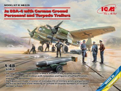 1:48 ICM 48229  Ju 88A-4 w/German Ground Personnel - Torpedo Trailers - Icm48229 - ICM48229