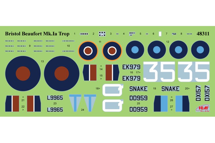 1:48 ICM 48313 Bristol Beaufort Mk.IA with RAF pilots - Icm48313 decals - ICM48313