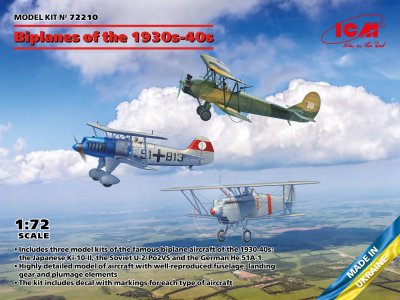1:72 ICM 72210 Biplanes of the 1930s and 1940s - Не-51A-1, Ki-10-II, U-2/Po-2VS - Icm72210 - ICM72210