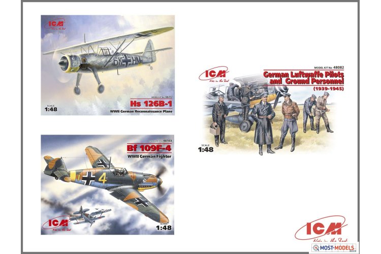 1:48 ICM DS4801 WWII Luftwaffe Airfield - 2 Planes - 7 Figures Set - Icmds4801 - ICMDS4801