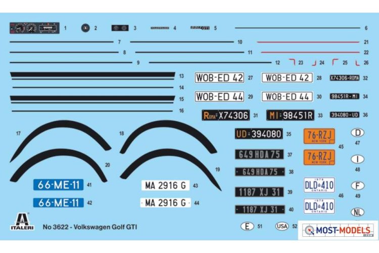 1:24 Italeri 3622 Volkswagen Golf GTI First Series 1976/78 Car - Ita3622 decals - ITA3622