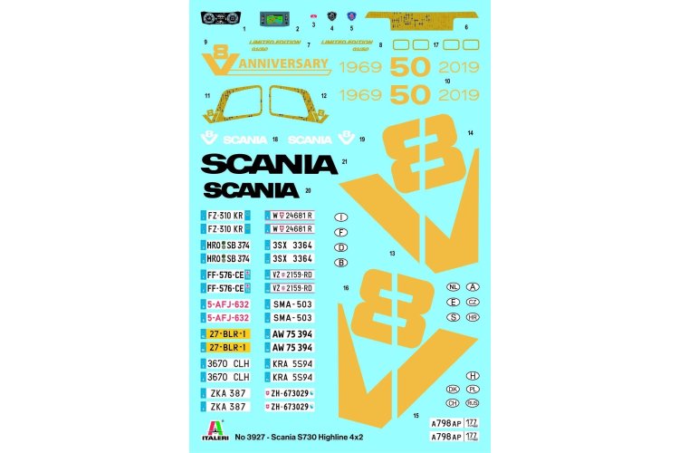 1:24 Italeri 3927 Scania S730 V8 Highline Truck 4x2 - Ita3927 decals - ITA3927