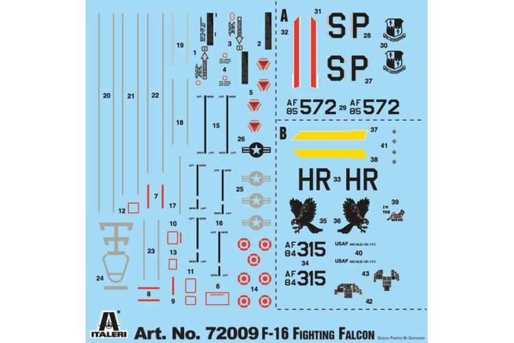 1:72 Italeri 72009 F-16 C/D Night Falcon - Complete Set - Starter Kit - Ita72009decals - ITA72009