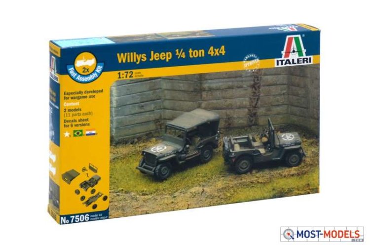 1:72 Italeri 7506 Willys Jeep 1/4 Ton 4X4 (2x) - Fast Assembly - Ita7506 1 - ITA7506