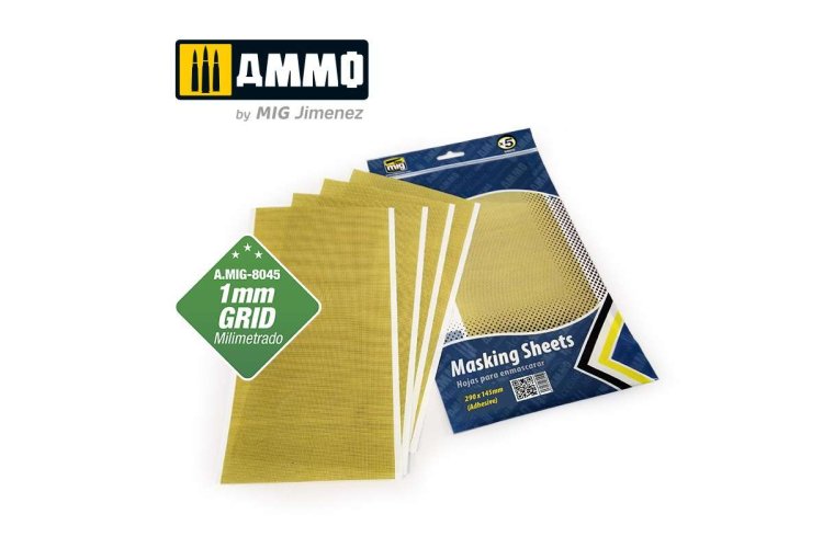 AMMO MIG 8045 Masking Sheets - 1 mm Grid x 5 Sheets - 290x145mm (Adhesive) - Masking sheets 1mm grid x5 sheets 290x145mm adhesive 1 - MIG8045-XS