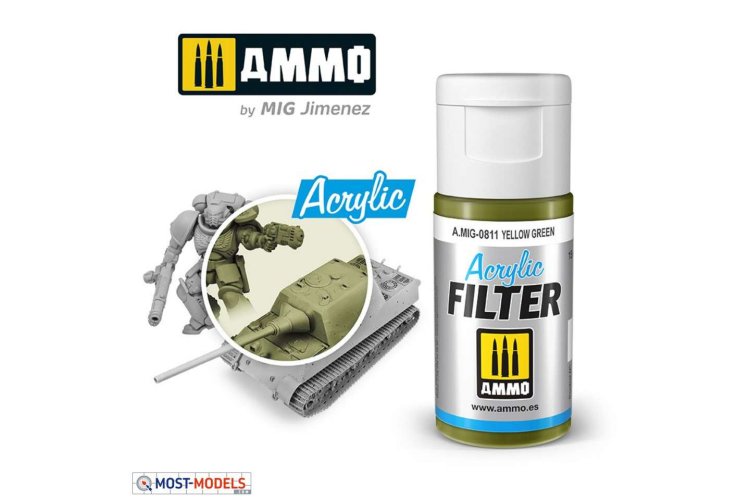 AMMO MIG 0811 Acrylic Filter Yellow Green - 15ml - Mig0811 acrylic filter yellow green 1 - MIG0811-XS