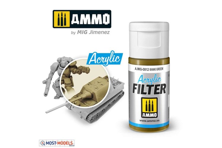 AMMO MIG 0812 Acrylic Filter Khaki Green - 15ml - Mig0812 acrylic filter khaki green 1 - MIG0812-XS