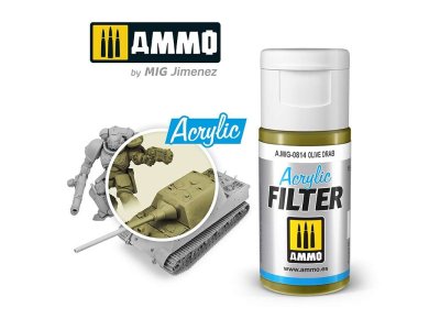 AMMO MIG 0814 Acrylic Filter Olive Drab - 15ml - Mig0814 acrylic filter olive drab - MIG0814-XS