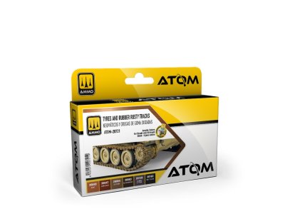 AMMO MIG 20721 ATOM -Banden en Rubber Roestige Rupsbanden Kleuren - Acryl Set 6x20ml - Mig20721 xs 1 - MIG20721-XS