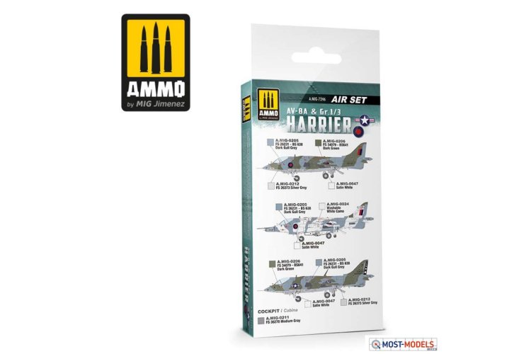 AMMO MIG 7246 AV-8A US & Gr.1/3 Harrier Colors - Acryl Set - Mig7246 1 av 8a us marines gr13 harrier uk raf set - MIG7246-XS