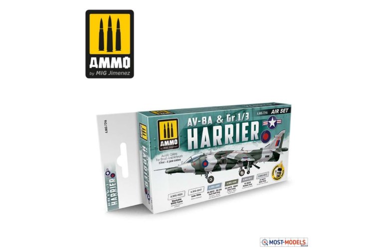 AMMO MIG 7246 AV-8A US & Gr.1/3 Harrier Colors - Acryl Set - Mig7246 av 8a us marines gr13 harrier uk raf set 1 - MIG7246-XS