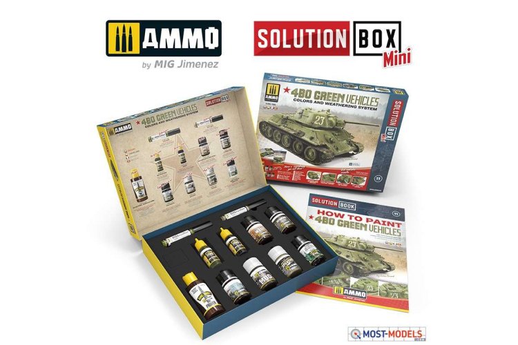 AMMO MIG 7900 4BO Green Vehicles - Solution Box - Mig7900 1 solution box mini 4bo green vehicles - MIG7900