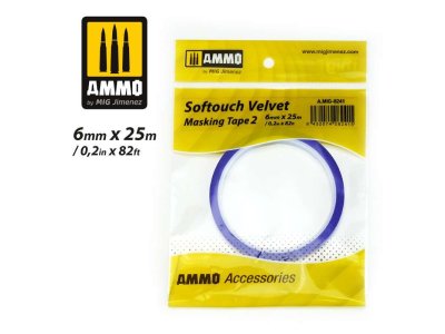 AMMO MIG 8241 Softouch Velvet Masking Tape No.2 - 6mm - Mig8241 softouch velvet masking tape 2 6mm x 25m  - MIG8241-XS