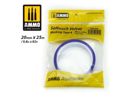 AMMO MIG 8243 Softouch Velvet Masking Tape No.4 - 20mm - Mig8243 softouch velvet masking tape 4 20mm x 25m - MIG8243-XS