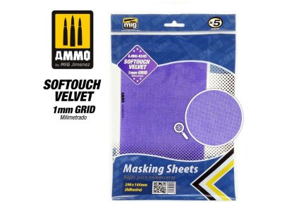 AMMO MIG 8245 Softouch Velvet Masking Sheets - 5pc - 290x145mm - Mig8245 softouch velvet masking sheet 1mmgrid 290x145  - MIG8245-XS