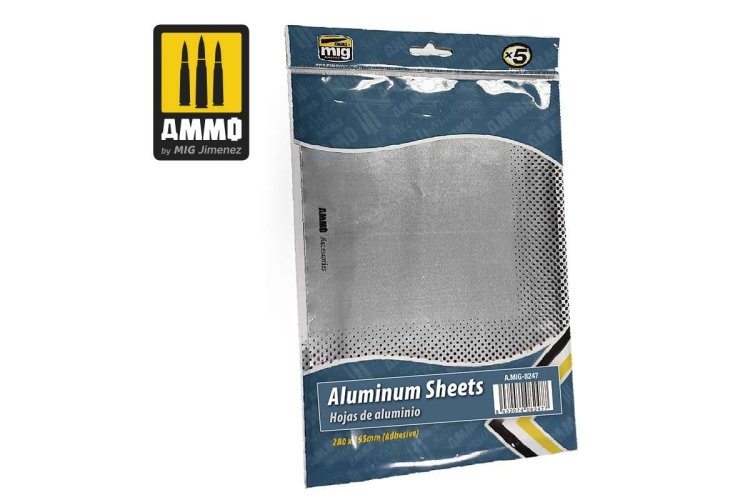 AMMO MIG 8247 Aluminium Sheets 280x195mm - 5pc - Mig8247 aluminium sheets 280x195 mm 1 - MIG8247-XS