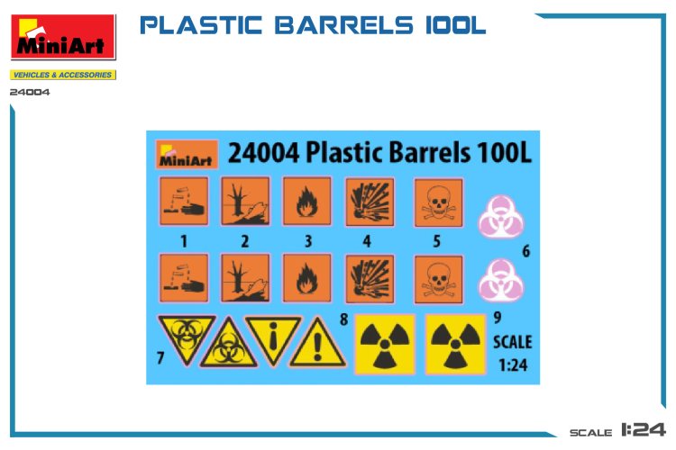 1:24 MiniArt 24004 Plastic Barrels/Drums 100 Liter - 6 Barrels for Diorama - Min24004 2 - MIN24004