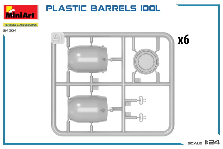 1:24 MiniArt 24004 Plastic Barrels/Drums 100 Liter - 6 Barrels for Diorama - Min24004 3 - MIN24004