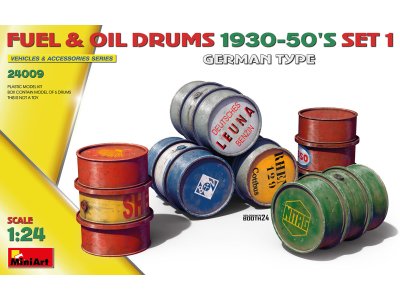 1:24 MiniArt 24009 Fuel and Oil Drum Set - 1930-50's - German Type - Min24009 1 - MIN24009