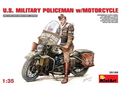 1:35 MiniArt 35168 U.S. Military policeman with motorcycle - Min35168front - MIN35168