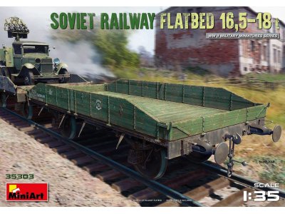 1:35 MiniArt 35303 Soviet Railway Flatbed 16,5 – 18T.  - Min35303 front - MIN35303