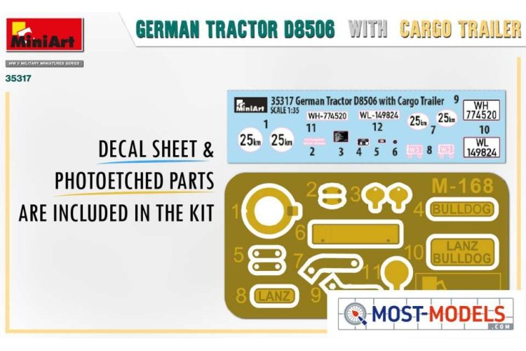 1:35 MiniArt 35317 German Tractor D8506 + Cargo Trailer - Min35317 decal pe - MIN35317