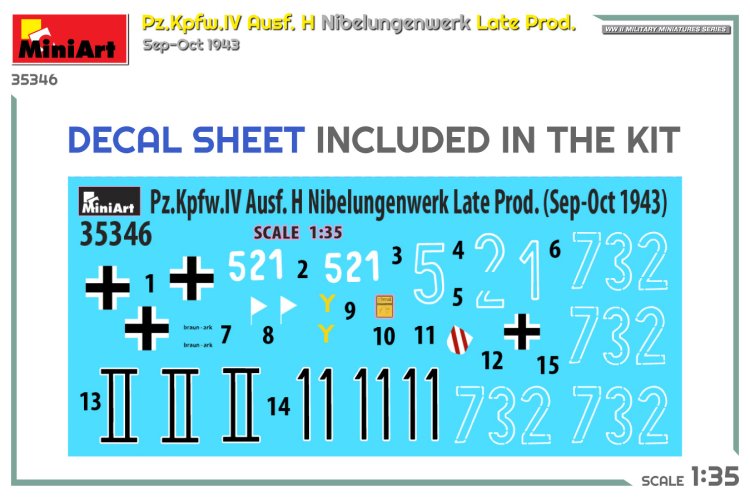 1:35 MiniArt 35346 Pz.Kpfw.IV Ausf. H Nibelungenwerk - Late Prod. Sep-Oct 1943 - Min35346 decal - MIN35346