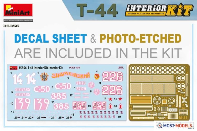 1:35 MiniArt 35356 T-44 Tank with Interior Kit  - Min35356 decal pe - MIN35356