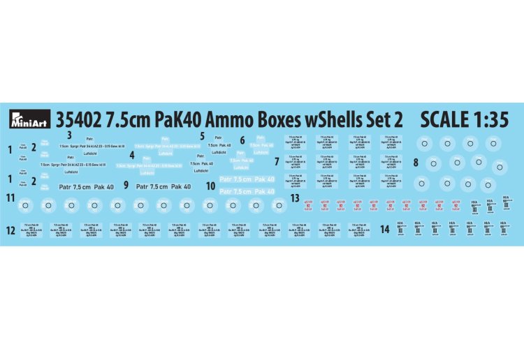 1:35 MiniArt 35402 7.5cm PaK40 Ammo Boxes with Shells - set 2 - Min35402 decal - MIN35402