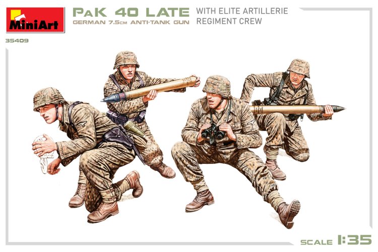 1:35 MiniArt 35409 German 7,5cm Anti-Tank Gun Pak 40 Late - w/Elite Artillerie Regiment crew - Min35409 figures - MIN35409